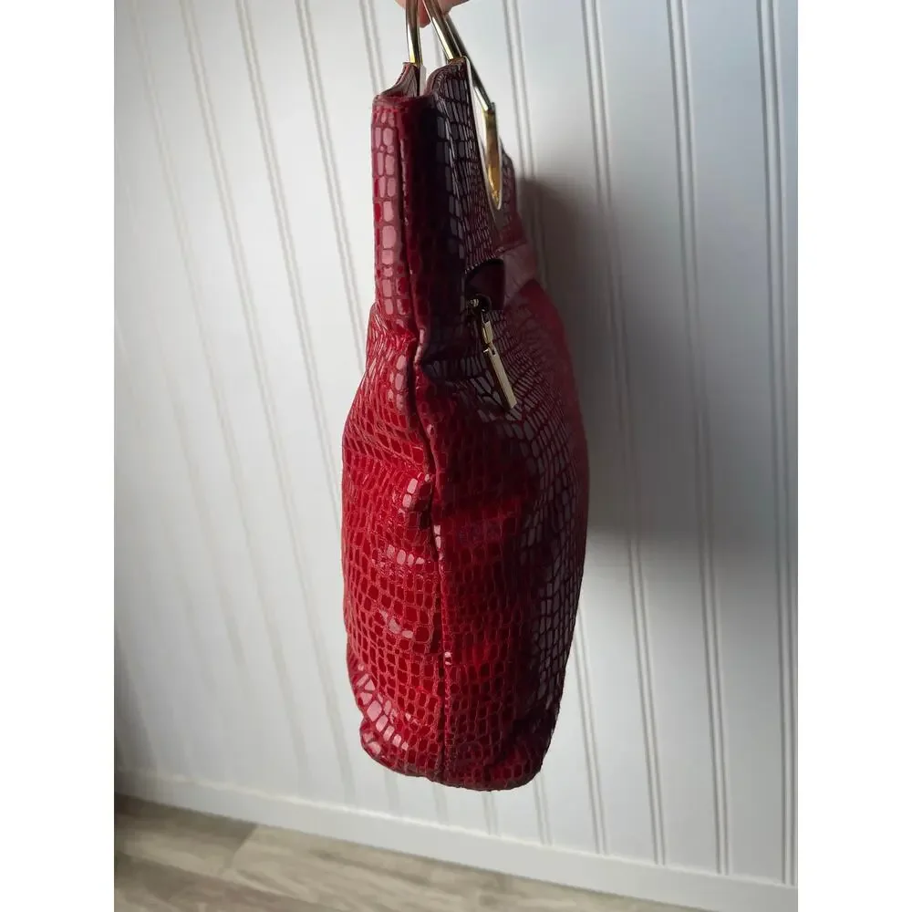 Purse Handbag Red Snakeskin Pattern Handbag Gold Metal Top Handle Unbranded